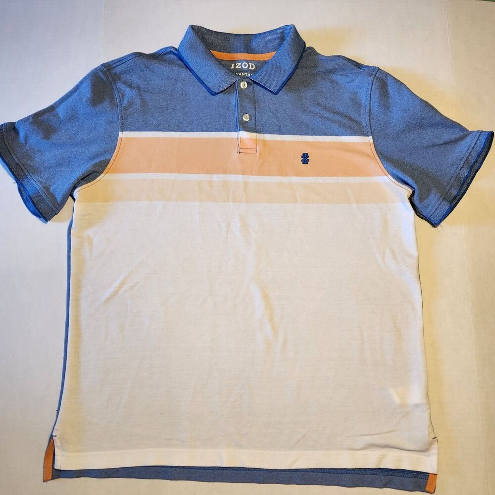Izod Blue/White Polo Stretch SS Shirt Lg